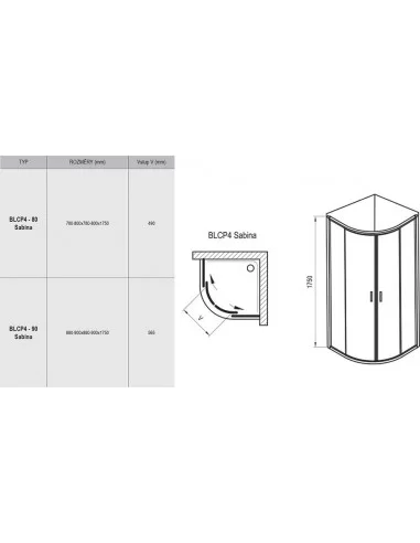 Žema dušo kabina Blix BLCP4 Sabina, RAVAK