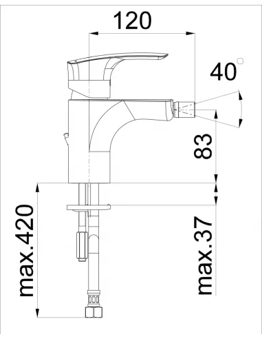 Maišytuvas bidė Elite e50B, Herz, be dugno vožtuvo, matinės juodos spalvos, Austrija