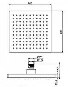 Dušo galva SQ a54B, Herz, 200x200 mm, matinės juodos spalvos, ABS plastikas, Austrija