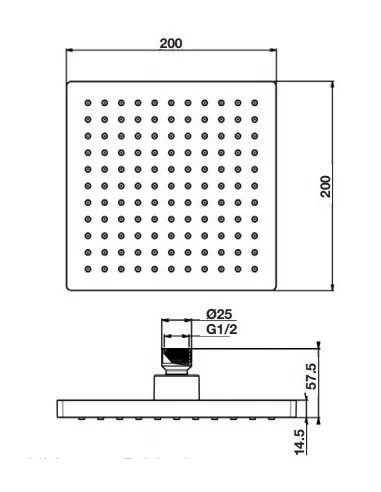 Dušo galva SQ a54B, Herz, 200x200 mm, matinės juodos spalvos, ABS plastikas, Austrija