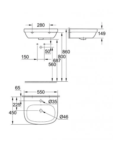 Praustuvas Euro Ceramic, 550x450 mm, Grohe