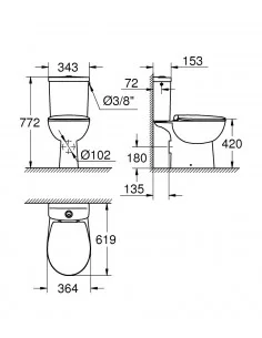 Unitazas pastatomas BauCeramic su Rimless su QR/SC dangčiu, baltas, Grohe