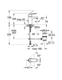 Maišytuvas praustuvo Eurosmart Cosmopolitan S , chromas, Grohe