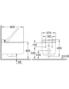 Unitazas pakabinamas Sensia Arena, Rimless, 375x600 mm, su bidė funkcija, baltas, Grohe