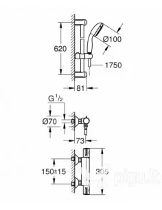 Dušo komplektas su termostatiniu maišytuvu Grohetherm 800, chromas, Grohe