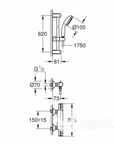 Dušo komplektas su termostatiniu maišytuvu Grohetherm 800, chromas, Grohe