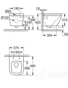 Unitazas pakabinamas EuroCeramic, baltas, Grohe