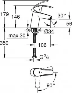 Maišytuvas praustuvo Eurosmart S, chromas, Grohe