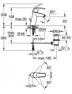 Maišytuvas praustuvo Eurosmart M, chromas, Grohe