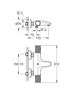 Maišytuvas vonios termostatinis Grohtherm 1000 Performance vonios termostatas, chromas, Grohe