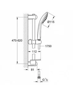 Dušo komplektas su stovu Euphoria 110 Massage, žarna 1750mm, Grohe