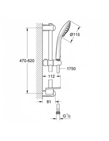 Dušo komplektas su stovu Euphoria 110 Massage, žarna 1750mm, Grohe