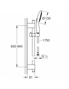 Dušo komplektas su stovu Power&Soul 130, 900mm, chromas, Grohe