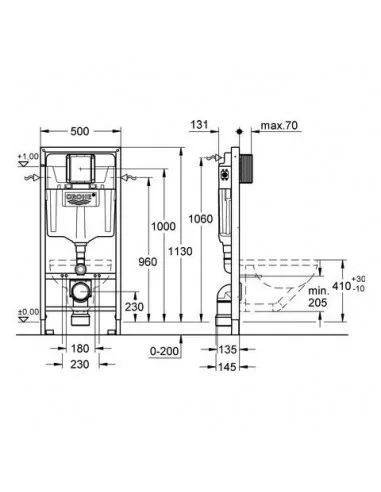 Potinkinis rėmas unitazui Rapid SL GD2, 1,13 m su tvirtinimais, Grohe