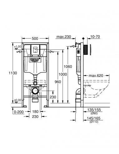 Potinkinis rėmas unitazui Rapid SL 5 in 1 su tvirtinimas, chromas, Grohe