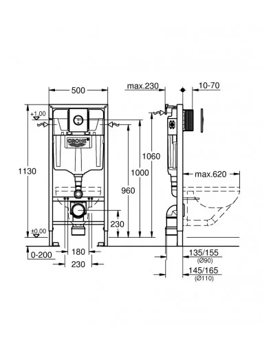 Potinkinis rėmas unitazui Rapid SL 4 in 1 su tvirtinimas, chromas, Grohe