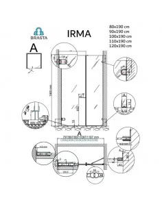 Dušo durys su sienele Irma 80, 90, 100, 110, 120 cm, BRASTA GLASS