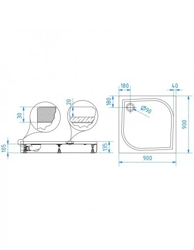 Dušo padėklas Rokas 90 cm, BRASTA GLASS