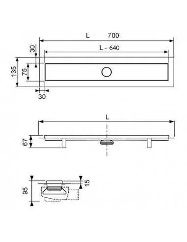 TECElinus dušo latako komplektas 2in1, 700mm