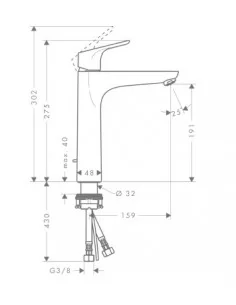 Maišytuvas praustuvui aukštas Focus 190 chromas, Hansgrohe