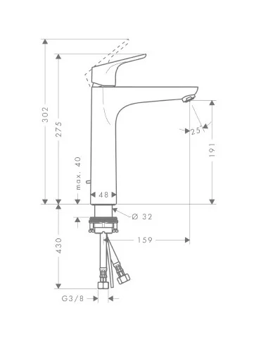 Maišytuvas praustuvui aukštas Focus 190 chromas, Hansgrohe