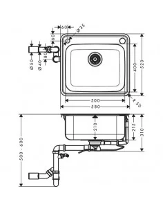 Plautuvė nerūdijančio plieno 580x520mm S41 S412-F500, Hansgrohe