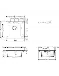 Plautuvė iš granito 560x510mm S51 S510-F450, Hansgrohe, Hansgrohe