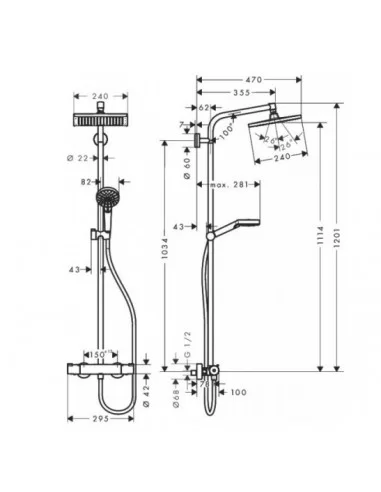 Dušo sistema su termostatiniu maišytuvu Crometta E 240, Hansgrohe