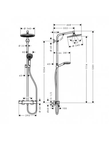 Dušo sistema su termostatiniu maišytuvu Crometta S 240, Hansgrohe