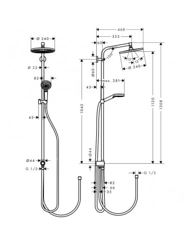 Dušo komplektas su dviem dušo galvom Crometta S 240, Hansgrohe