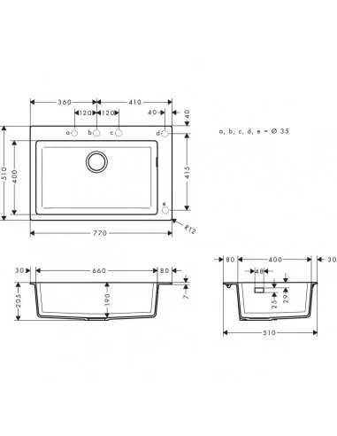 Plautuvė iš granito 770x510mm S51 S510-F660, Hansgrohe