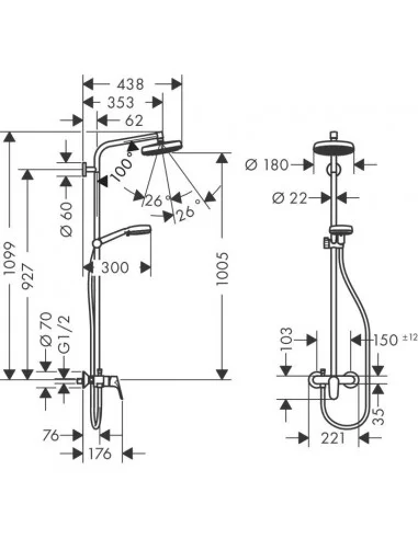 Dušo sistema su maišytuvu Crometta 160 1jet, Hansgrohe