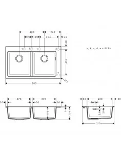 Plautuvė iš granito 880x510mm S51 S510-F770, Hansgrohe, Hansgrohe