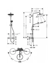 Dušo sistema Croma Select S Showerpipe 280 1jet juoda matinė, Hansgrohe