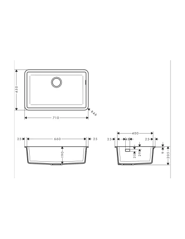 Plautuvė iš granito 770x510mm S51 S510-U660, Hansgrohe