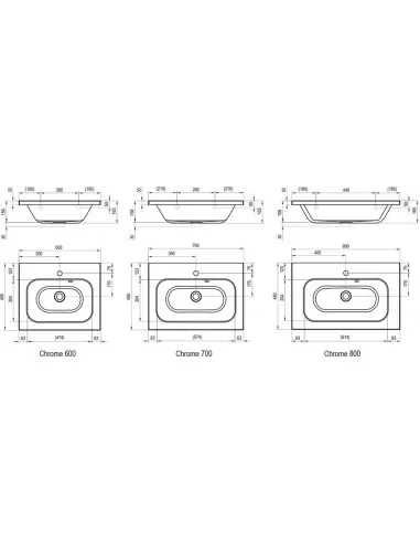 Praustuvas Chrome 600 su persipylimu, RAVAK