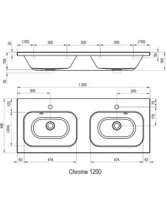 Dvigubas praustuvas Chrome 1200 su paslėptu persipylimu, RAVAK