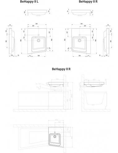 Praustuvas BeHappy II L su persipylimu, RAVAK