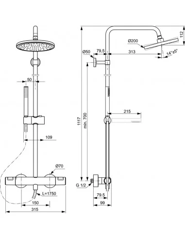 Ideal Standard Idealrain termostatinė dušo sistema Idealrain su 200 mm dušo galva, matinė juoda