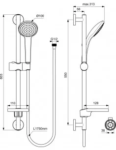 Ideal Standard Idealrain Soft vienos funkcijos dušo komplektas su muiline, 600 mm, chromas