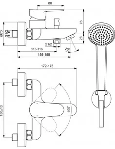 Ideal Standard Cerafine O virštinkinis vonios maišyttuvas su rankine dušo galva ir laikikliu, chromas