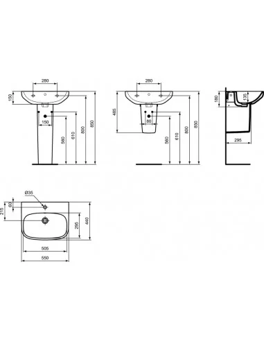 i.life A praustuvas tvirtinamas ant sienos 55 cm (550 x 440 x 150), baltas, Ideal Standard