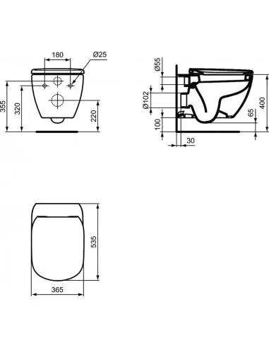 TESI pakabinamas unitazas su paslėptais tvirtinimais (Aquablade), 4,5/3 L, baltas, Ideal Standard