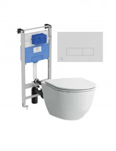 Unitazo LAUFEN PRO rimless komplektas su IDEAL STANDARD potinkiniu rėmu ir M2 chromuota nuleidimo plokštele