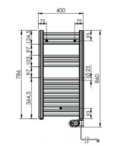Elektrinis rankšluosčių džiovintuvas 786 x 400 Aura juodas matinis, Zehnder