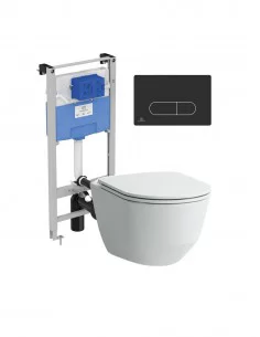 Unitazo LAUFEN PRO komplektas su IDEAL STANDARD potinkiniu rėmu ir M1 juoda nuleidimo plokštele