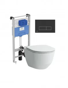 Unitazo LAUFEN PRO komplektas su IDEAL STANDARD potinkiniu rėmu ir M2 juoda nuleidimo plokštele