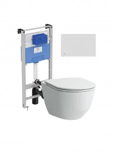 Unitazo LAUFEN PRO komplektas su IDEAL STANDARD potinkiniu rėmu ir M2 chromuota nuleidimo plokštele