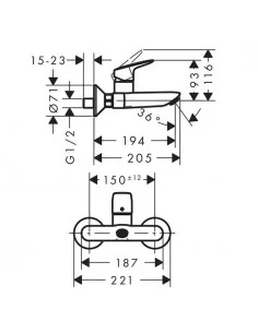 Maišytuvas plautuvei sieninis Logis, Hansgrohe