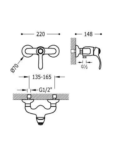 Maišytuvas dušui su rankiniu dušu Tres Clasic, TRES